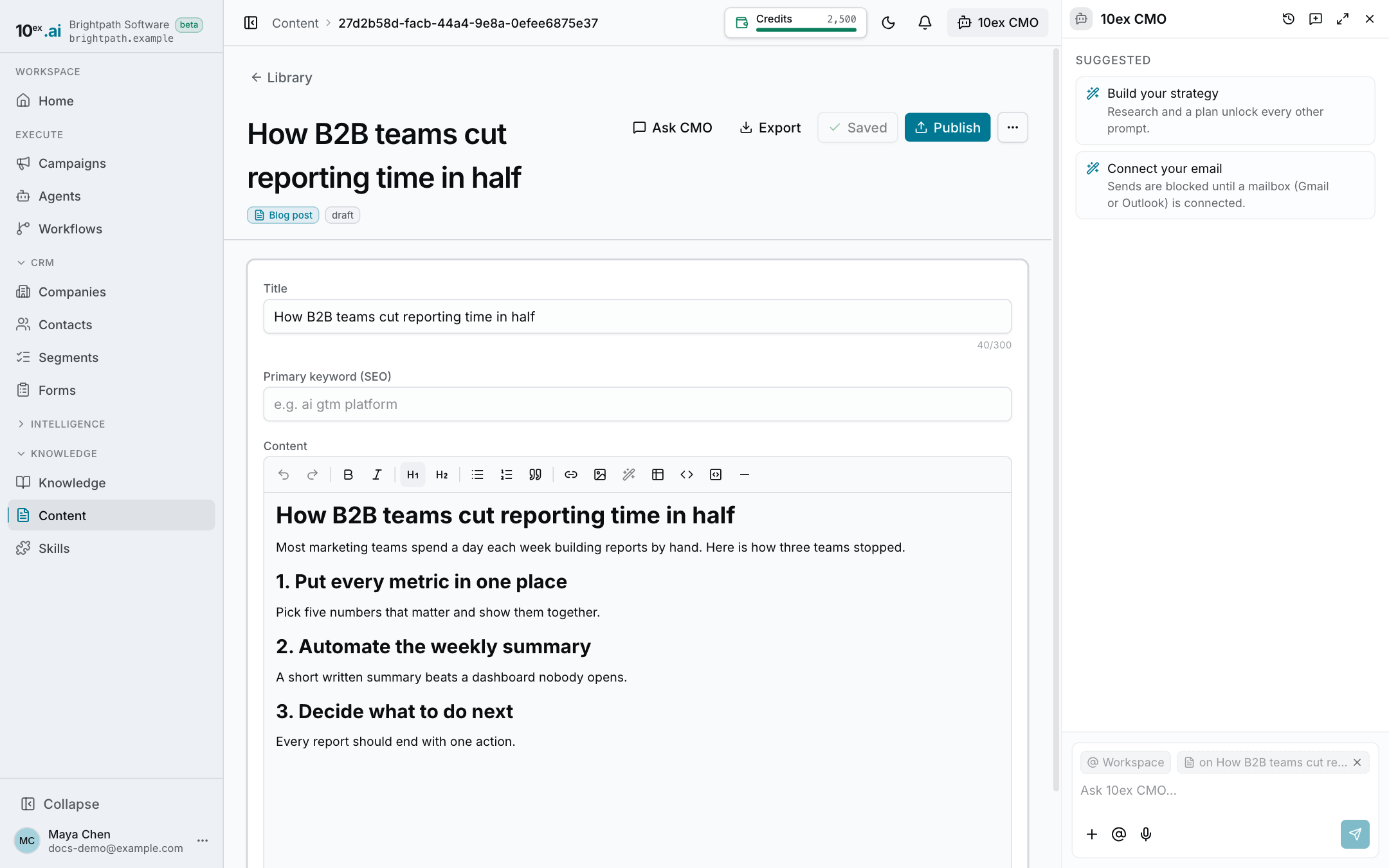 The content editor with a formatting toolbar