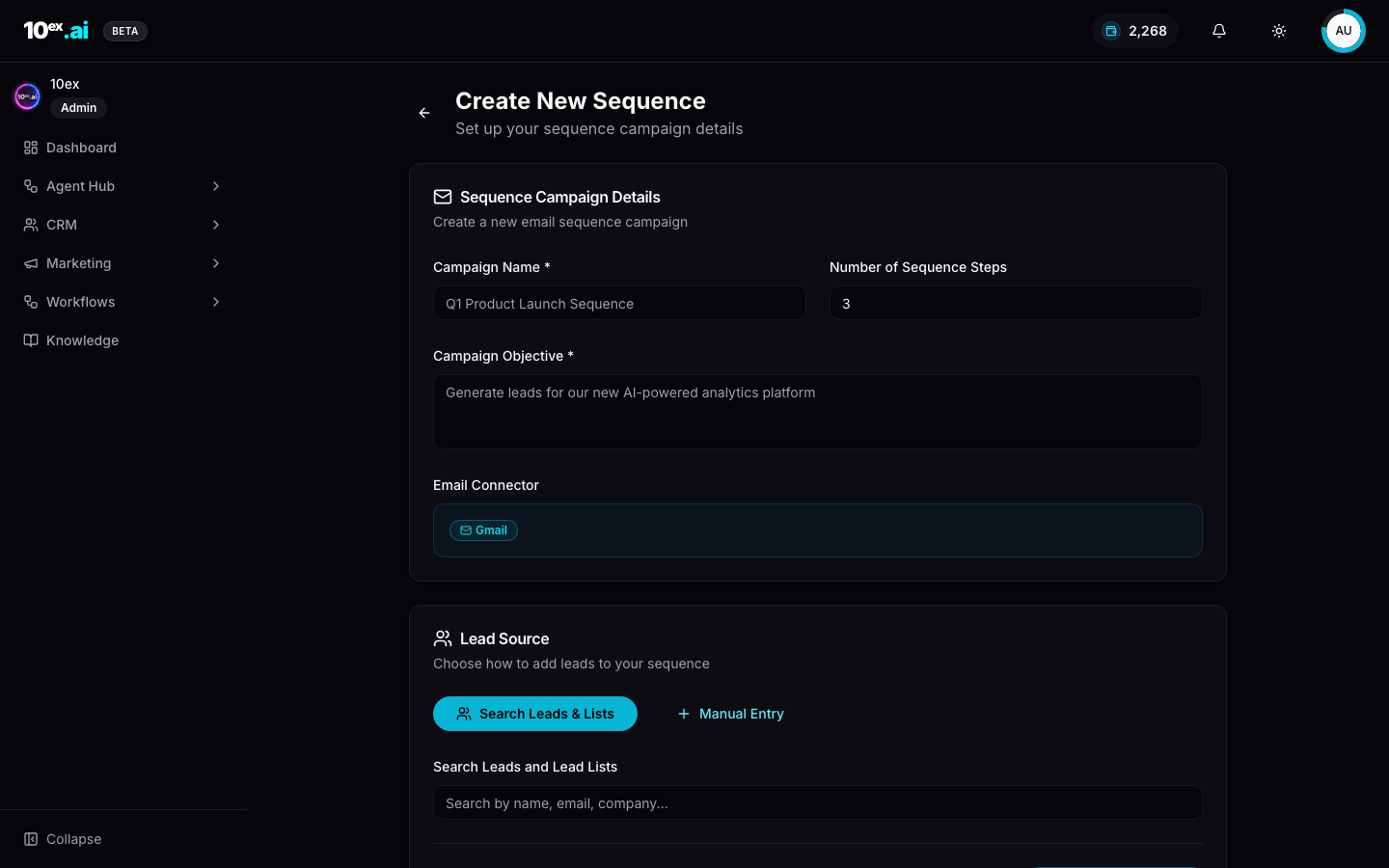 Email Sequencer create form showing the manual authoring path that Nova automates