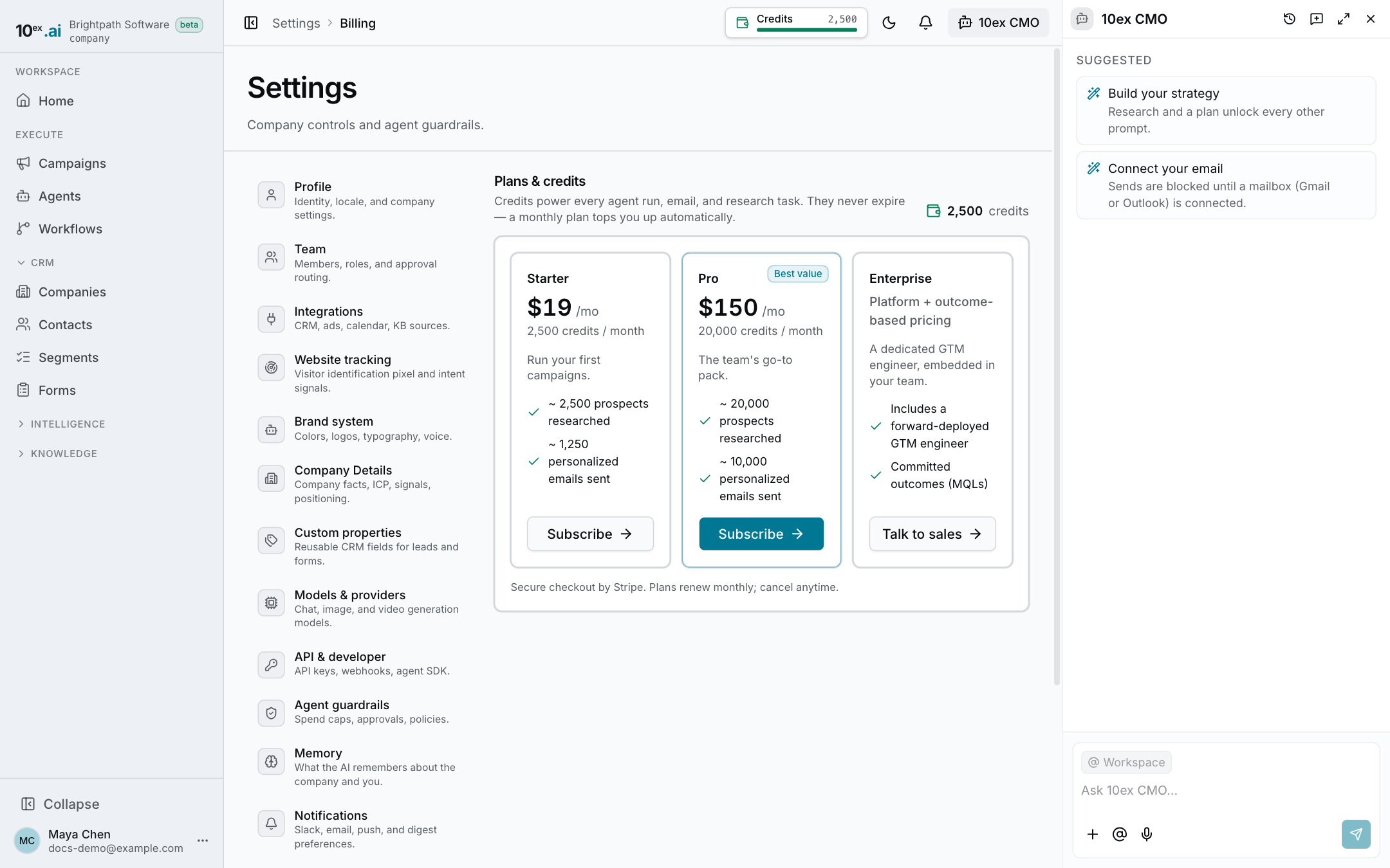 Settings, Billing
