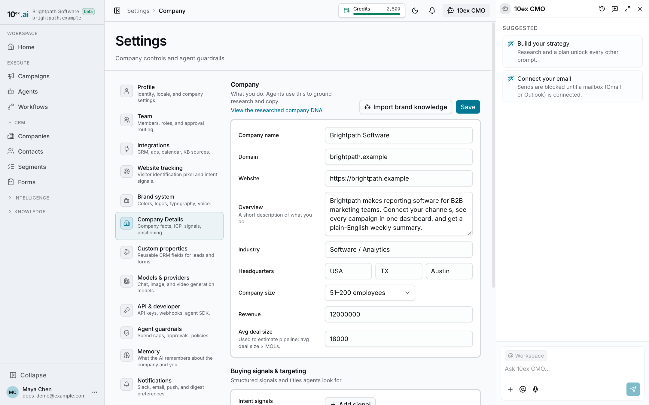 Settings, Company Details