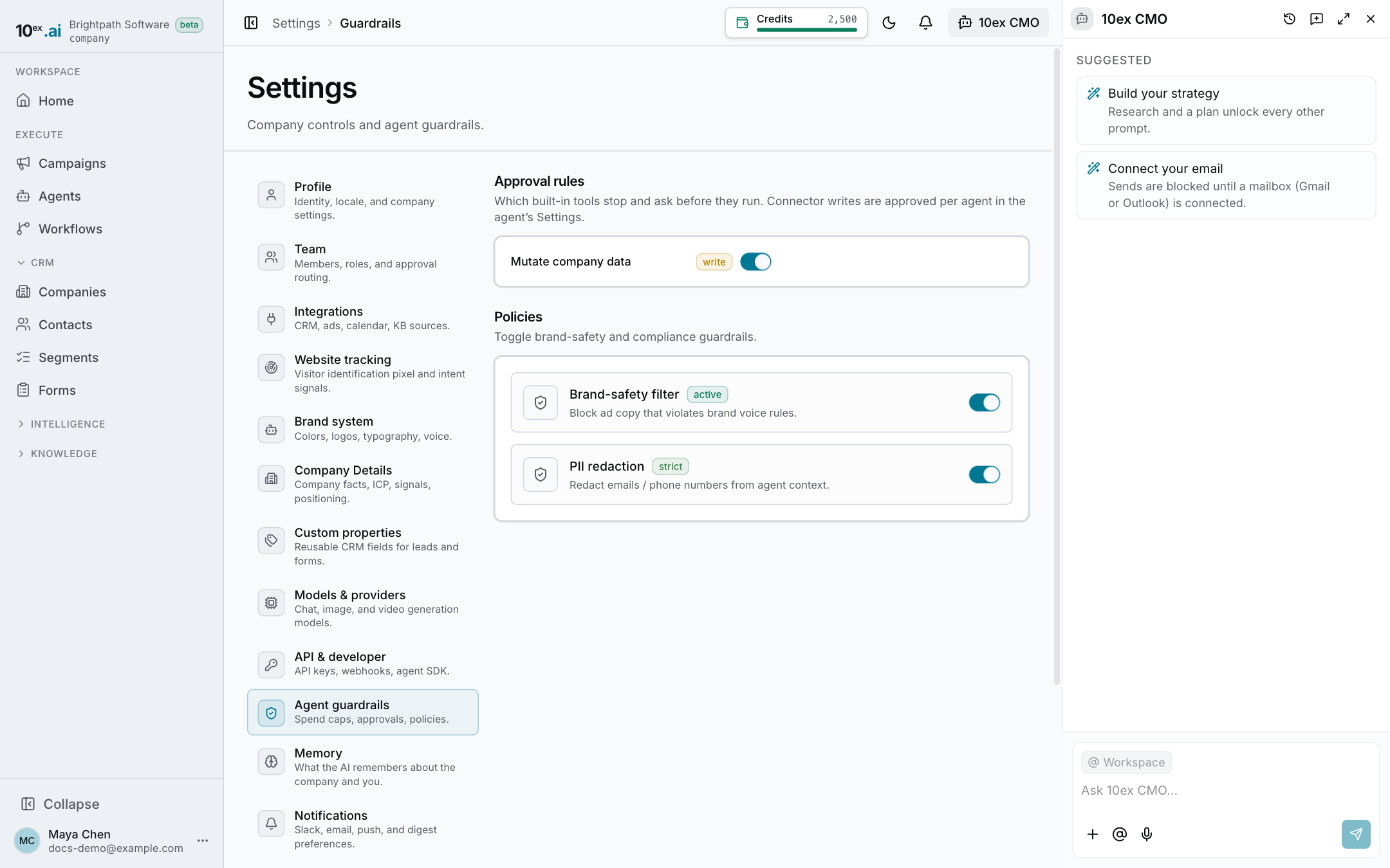 Settings, Agent guardrails